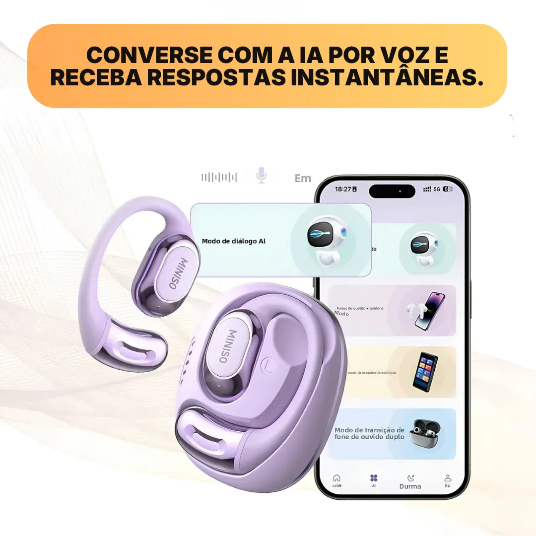 Fone de Ouvido Bluetooth MINISO MS156 Open Ear OWS com Tradutor IA, Bluetooth 5.4 e ENC | Innova Fácil